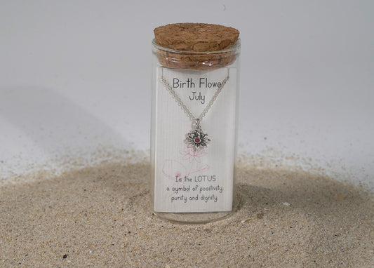 925 Sterling Silver July Birth Flower Necklace with Swarovski Crystal