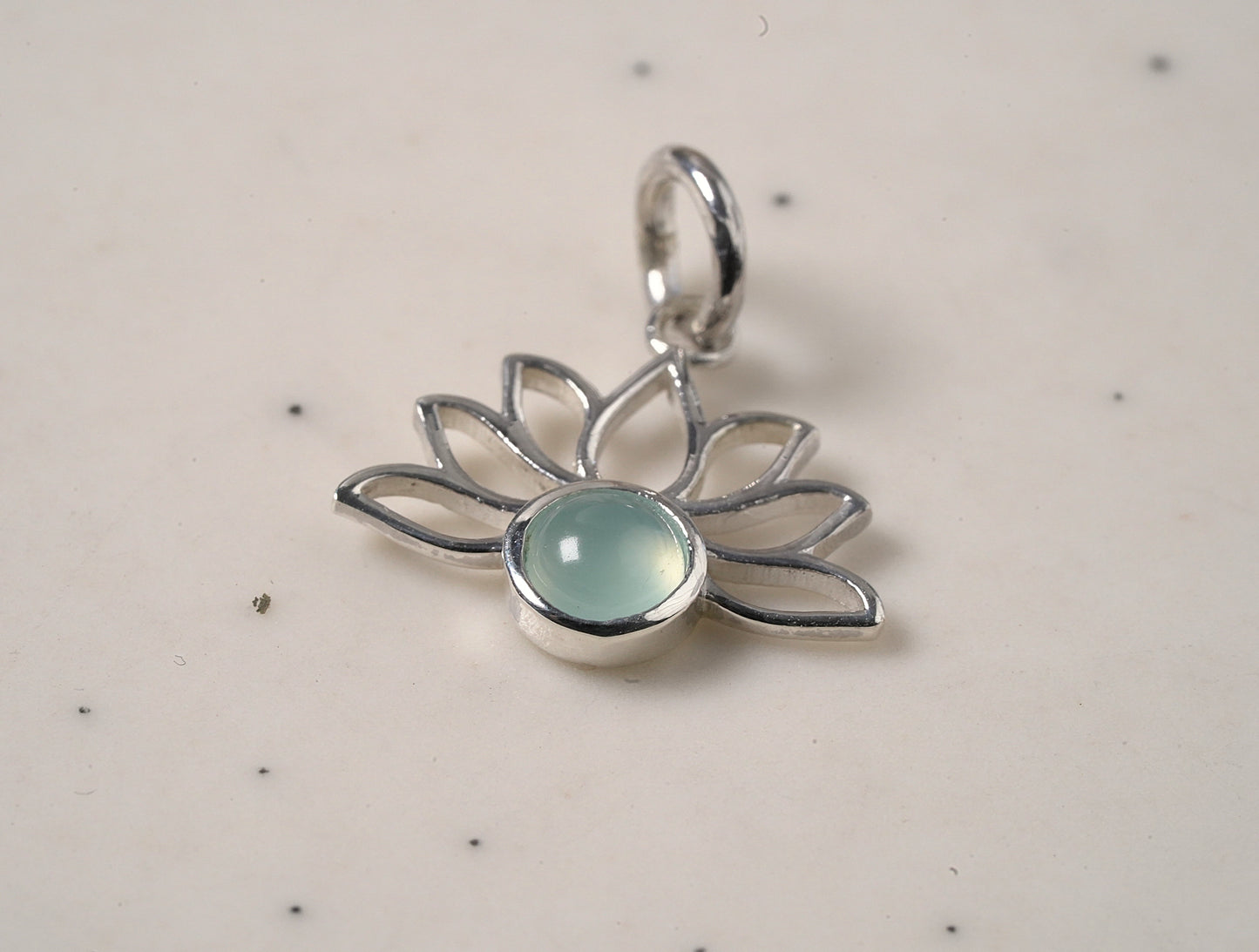 925 Sterling Silver Lotus Pendant with Natural Aquamarine Stone
