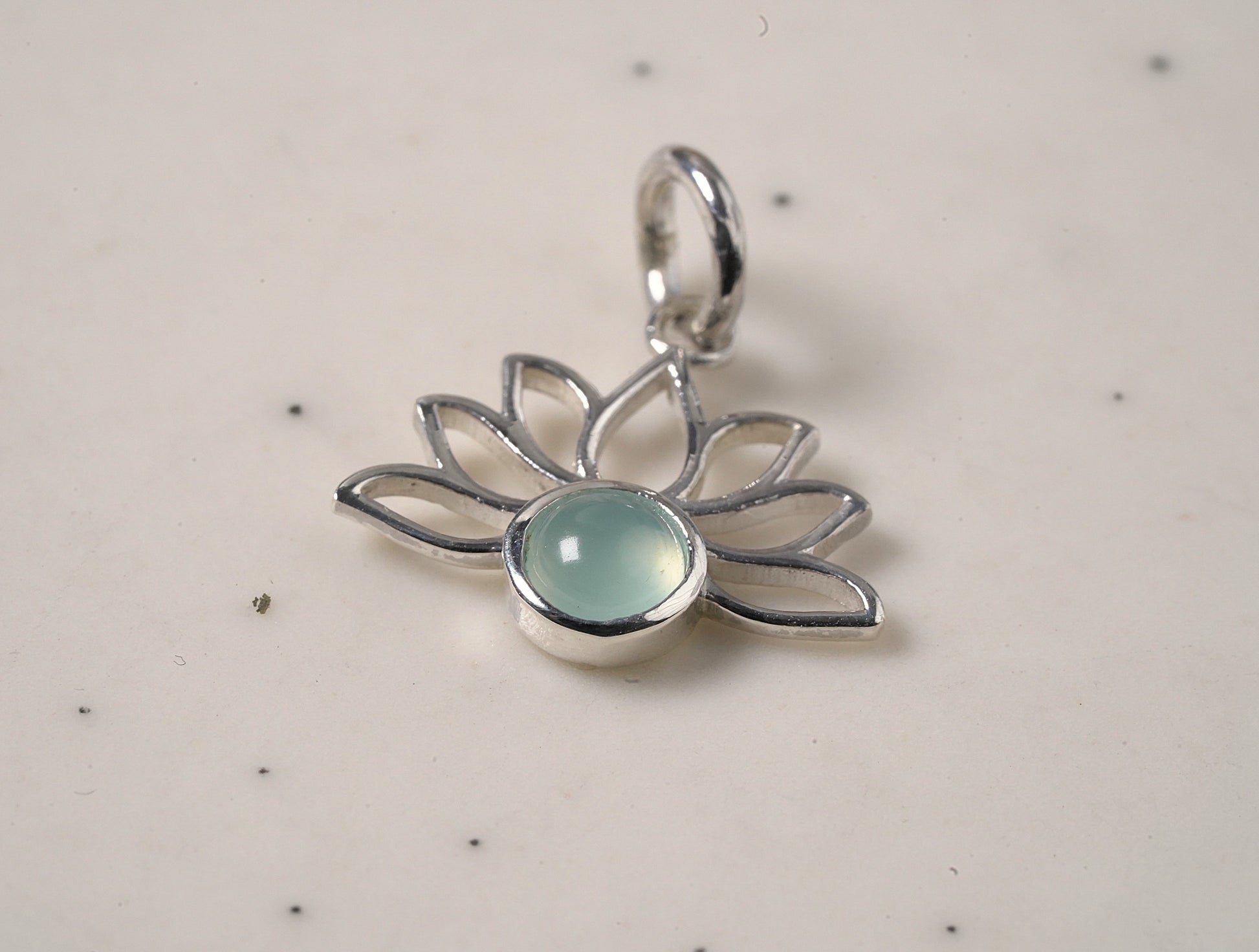 925 Sterling Silver Lotus Pendant with Natural Aquamarine Stone
