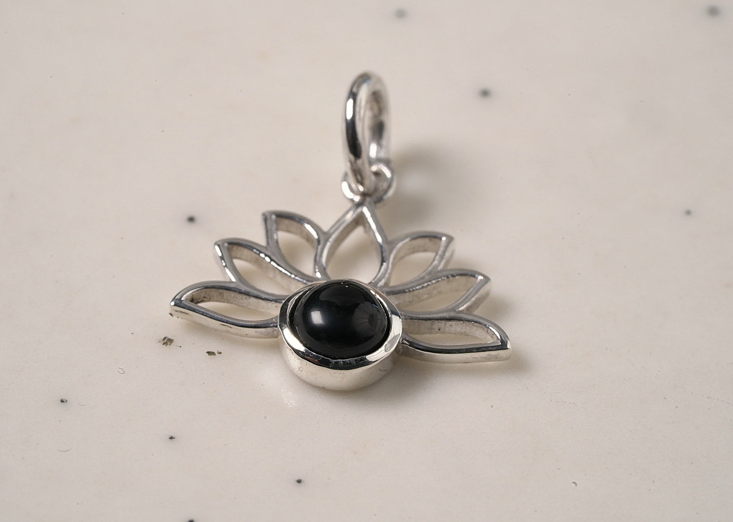 925 Sterling Silver Lotus Pendant with Natural Black Onyx Stone