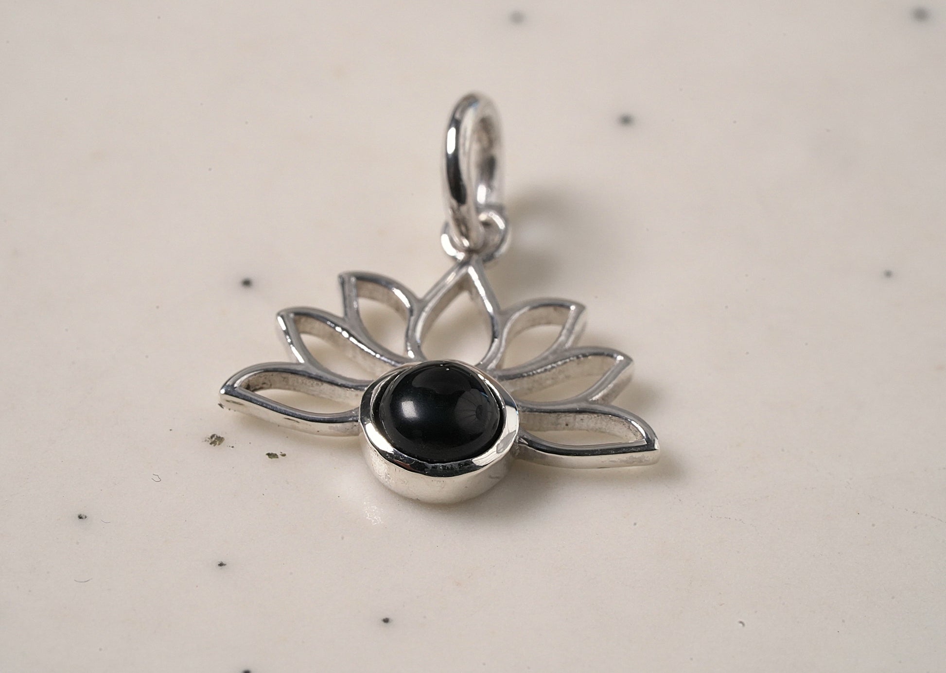 925 Sterling Silver Lotus Pendant with Natural Black Onyx Stone
