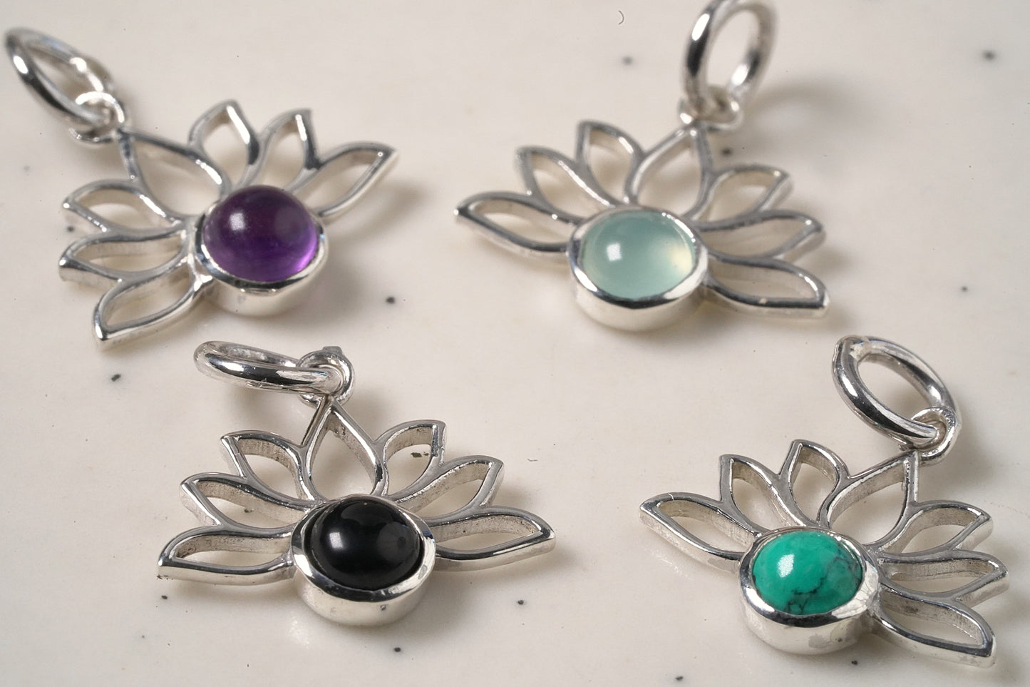 925 Sterling Silver Lotus Pendant with Natural Precious Stones