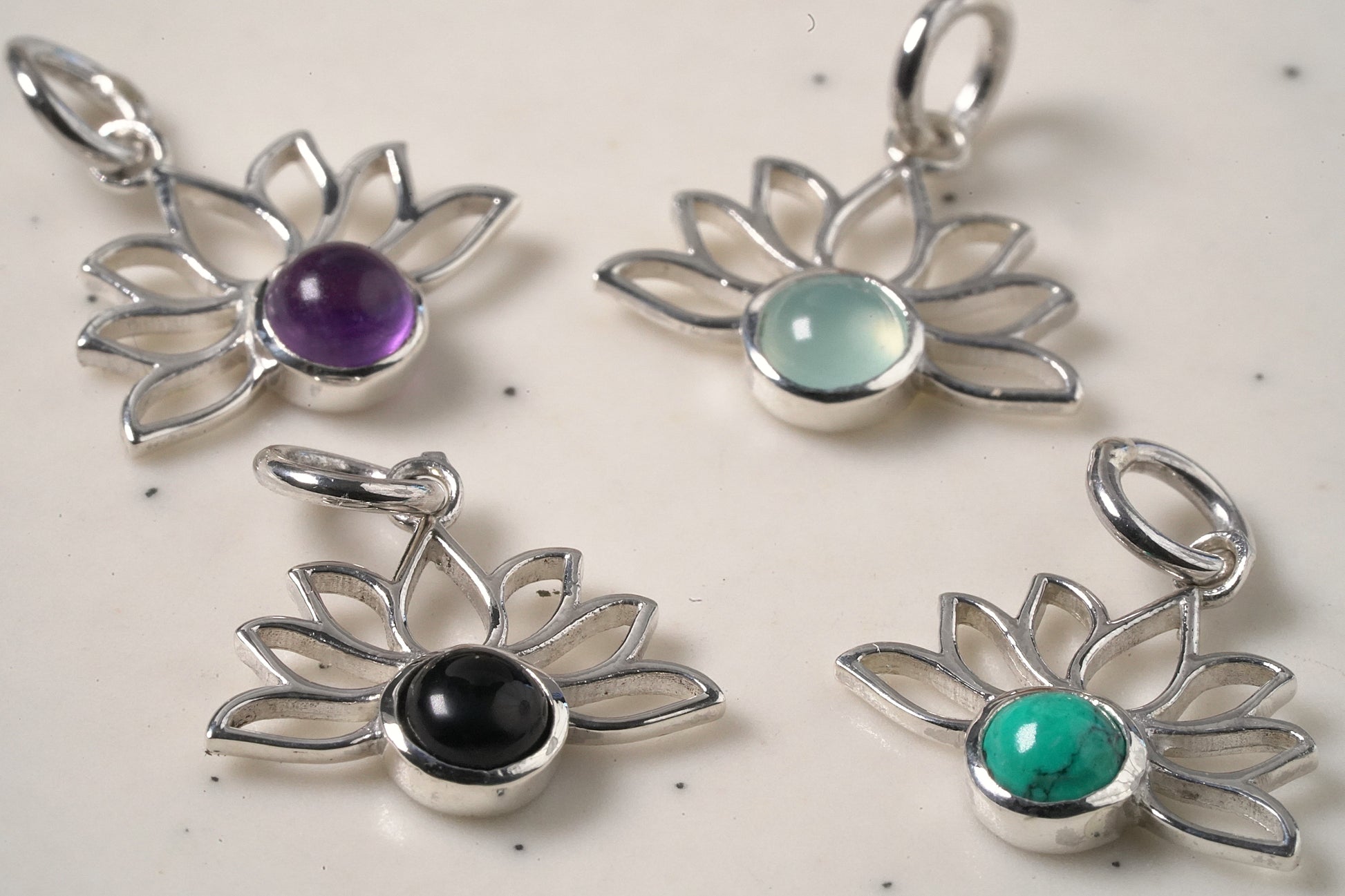 925 Sterling Silver Lotus Pendant with Natural Precious Stones