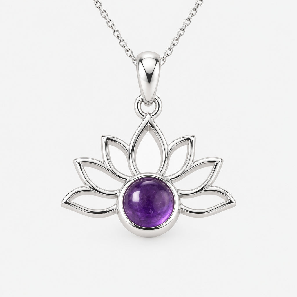 925 Sterling Silver Lotus Pendant with Natural Precious Stones