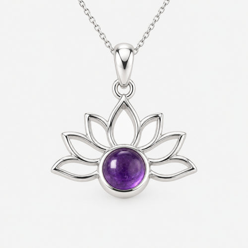 925 Sterling Silver Lotus Pendant with Natural Precious Stones