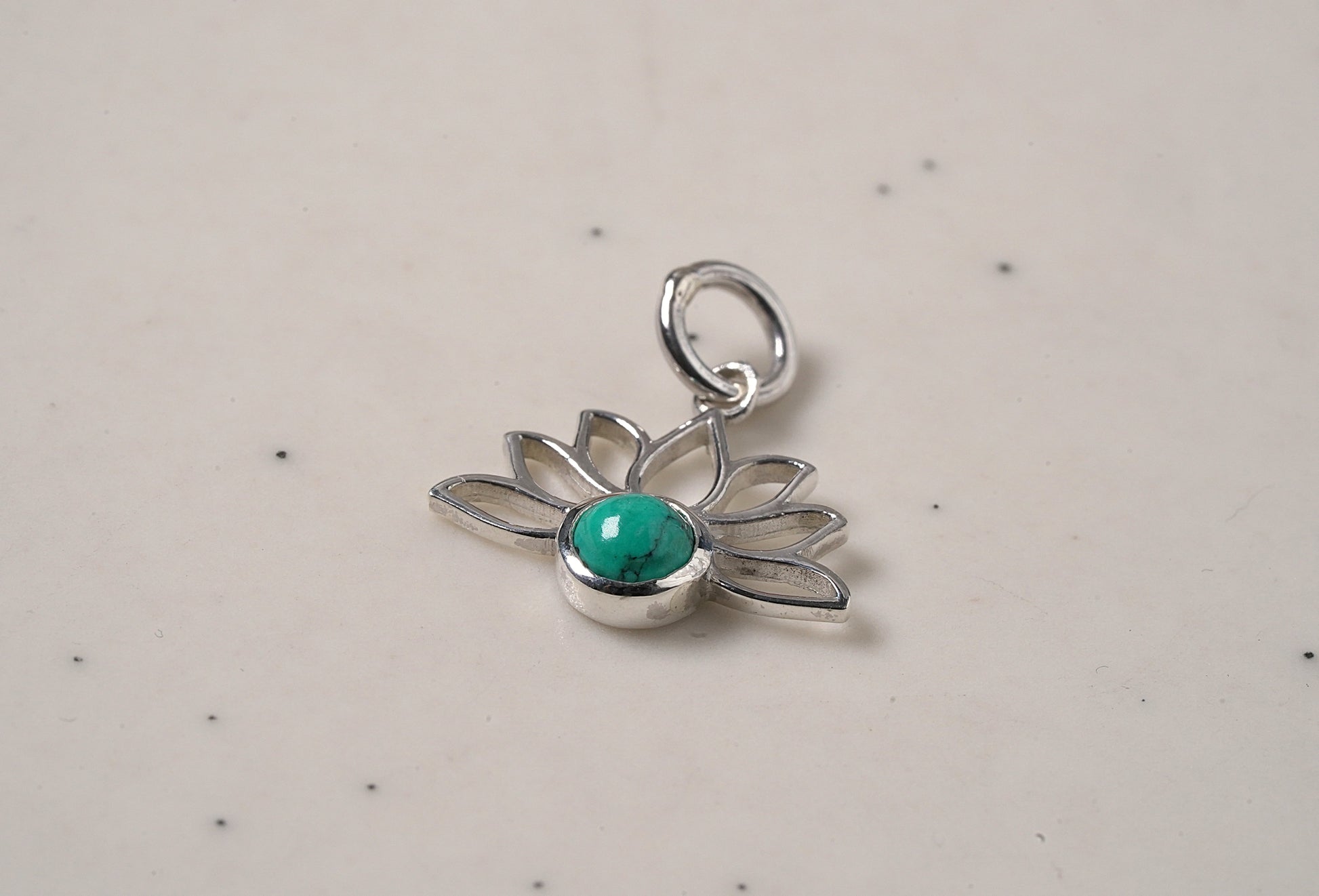 925 Sterling Silver Lotus Pendant with Natural Turquoise Stone