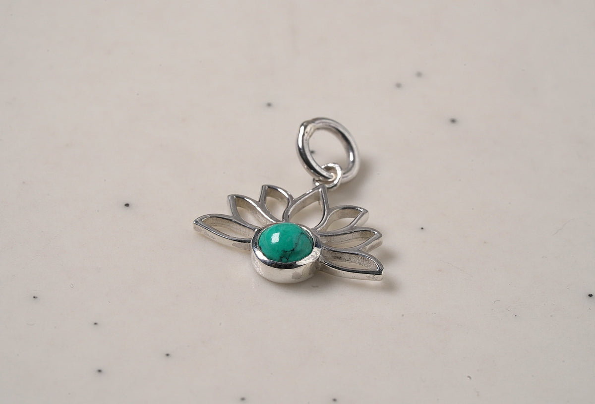 925 Sterling Silver Lotus Pendant with Natural Turquoise Stone