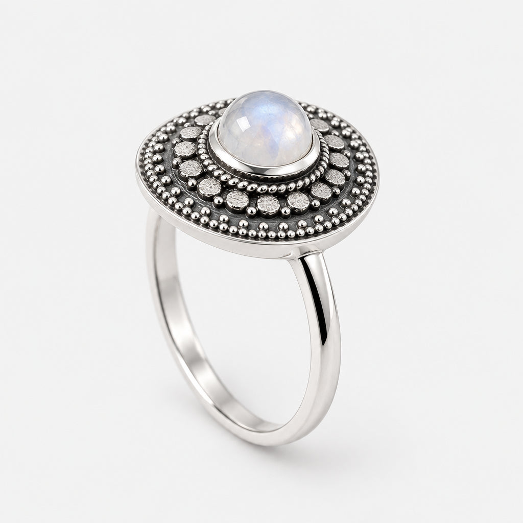 925 Sterling Silver Mandala Moonstone Ring