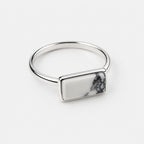 925 Sterling Silver Marble Gemstone Rectangle Ring