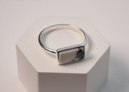 925 Sterling Silver Marble Gemstone Rectangle Ring