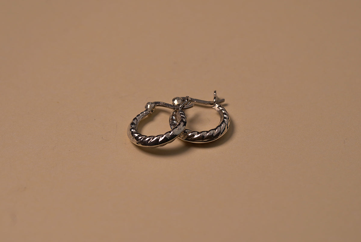 925 Sterling Silver Mini Textured Huggie Hoop Earrings
