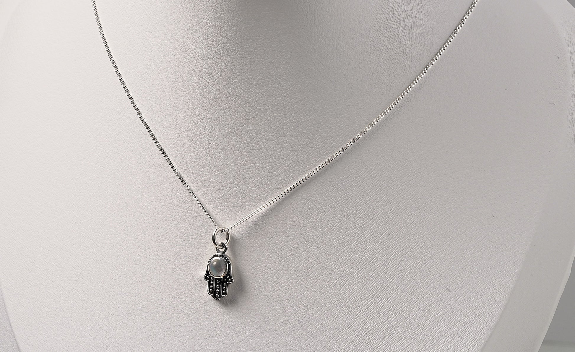 925 Sterling Silver Moonstone Hamsa Pendant On Chain Necklace