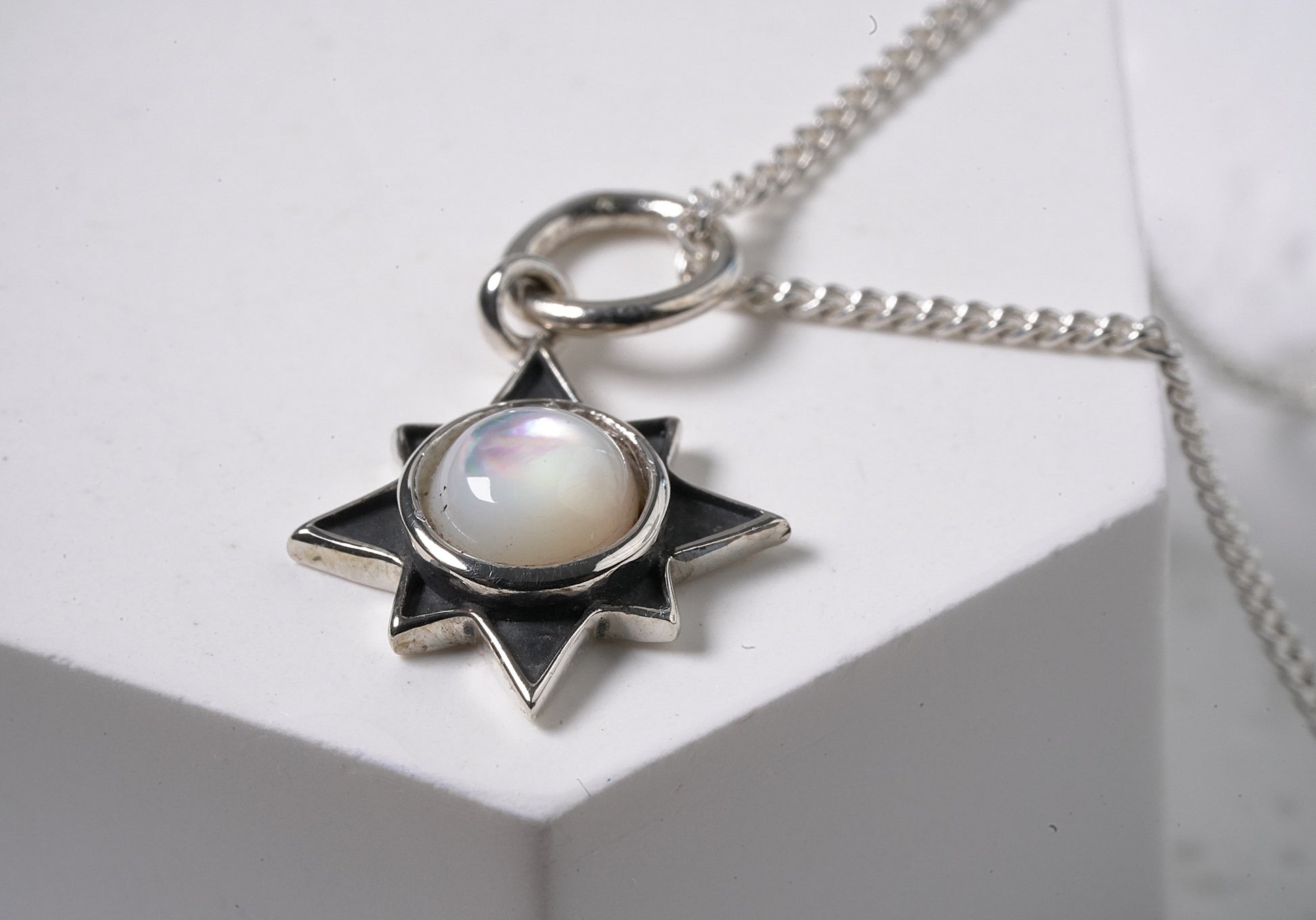 925 Sterling Silver Moonstone Star Shaped Pendant