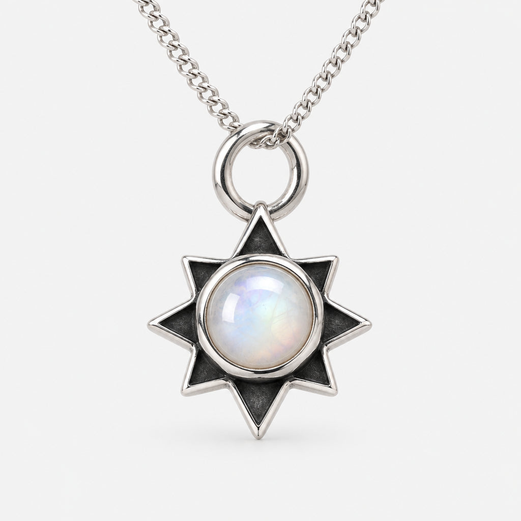925 Sterling Silver Moonstone Star Shaped Pendant