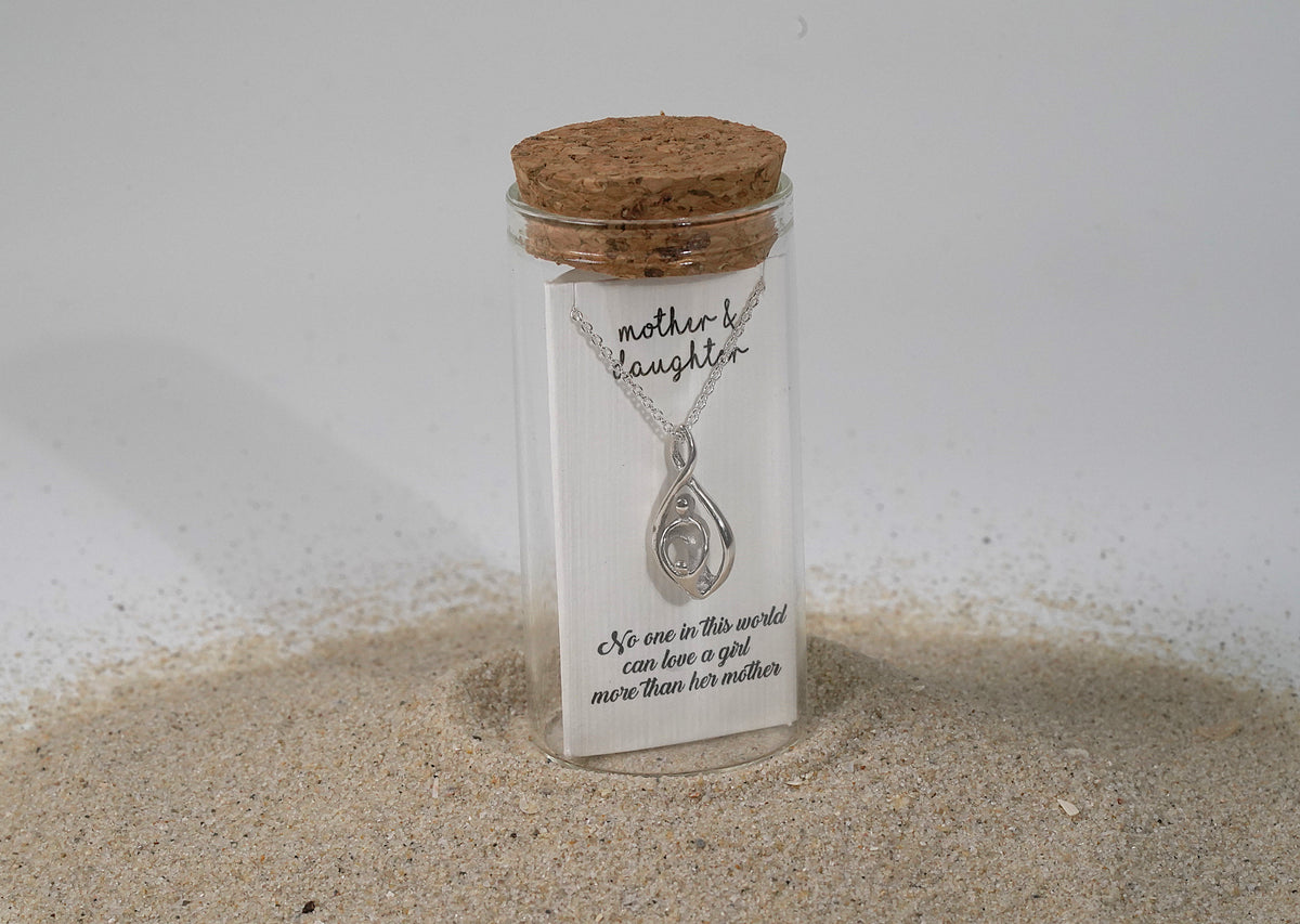 925 Sterling Silver Mother & Daughter Abstract Necklace