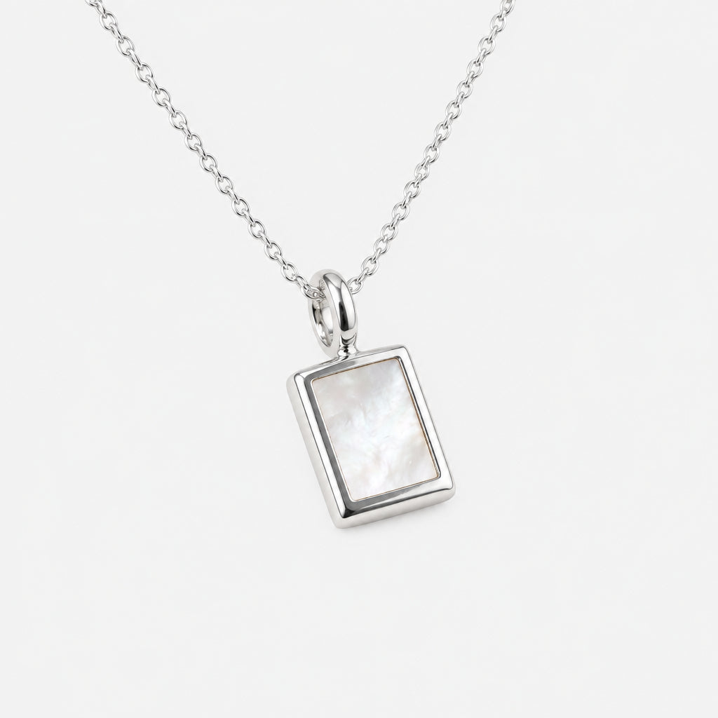 925 Sterling Silver Mother of Pearl Mini Rectangle Pendant