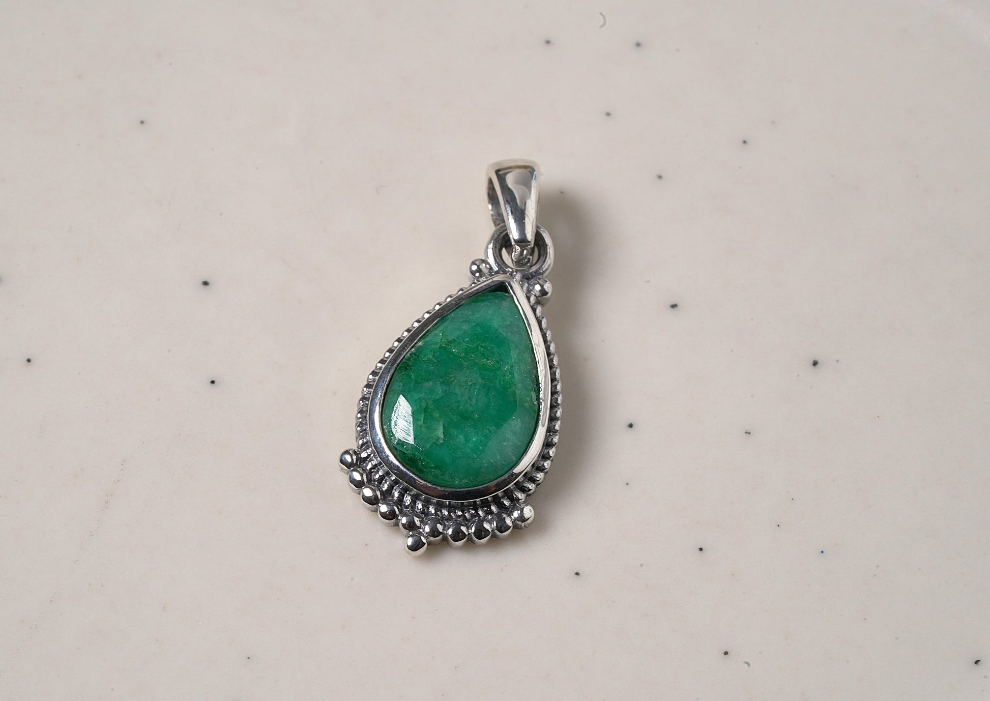 925 Sterling Silver Natural Aventurine Drop Shaped Pendant