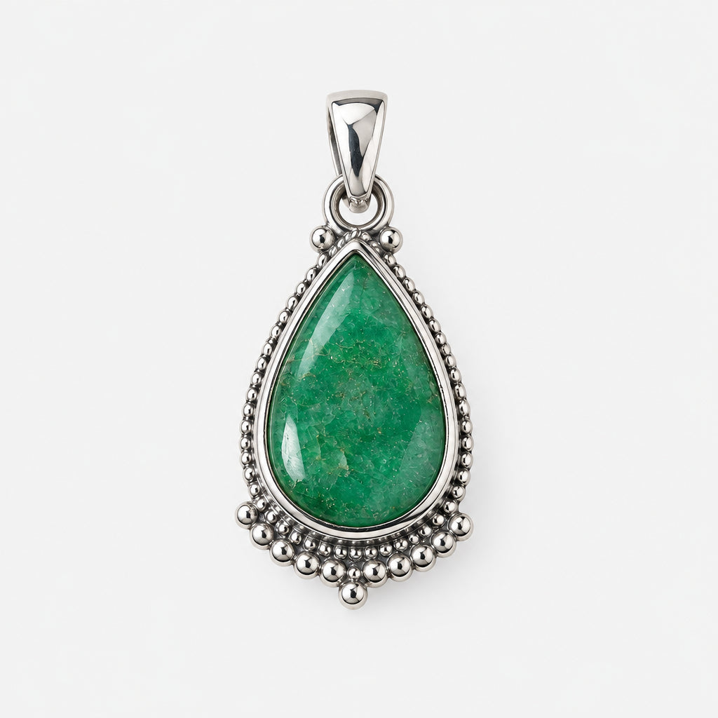 925 Sterling Silver Natural Aventurine Drop Shaped Pendant