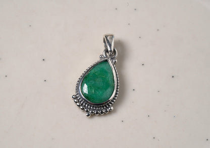 925 Sterling Silver Natural Aventurine Drop Shaped Pendant