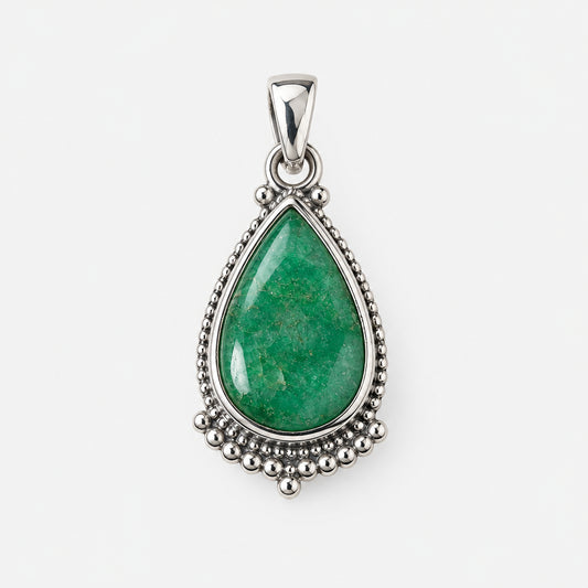 925 Sterling Silver Natural Aventurine Drop Shaped Pendant