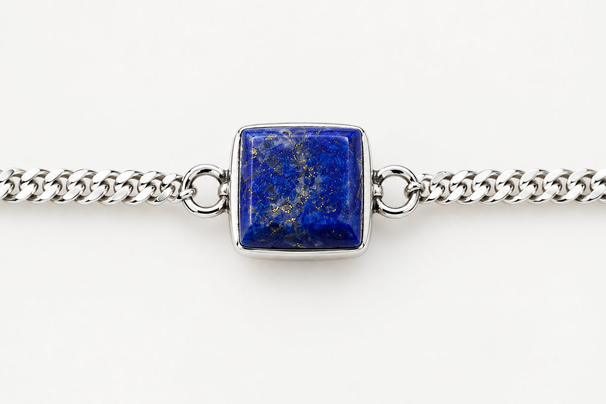 925 Sterling Silver Natural Blue Lapis Stone Bracelet