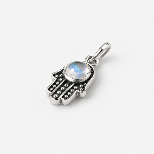 925 Sterling Silver Natural Moonstone Hamsa Pendant