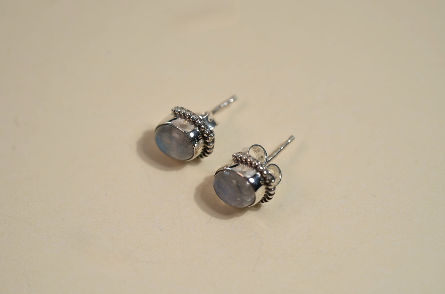 925 Sterling Silver Oval Natural Moonstone Stud Earrings