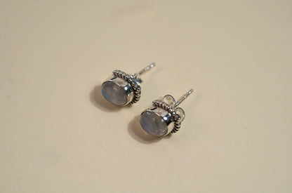 925 Sterling Silver Oval Natural Moonstone Stud Earrings