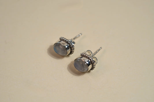 925 Sterling Silver Oval Natural Moonstone Stud Earrings
