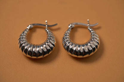925 Sterling Silver Patterned Medium Drop Hoop Earring - Trendy Jewellery