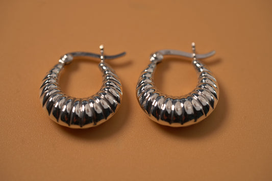 925 Sterling Silver Patterned Medium Drop Hoop Earring - Trendy Jewellery