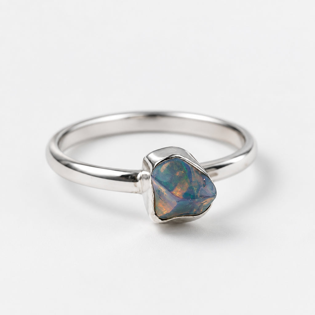 925 Sterling Silver Petite Cut Opal Ring