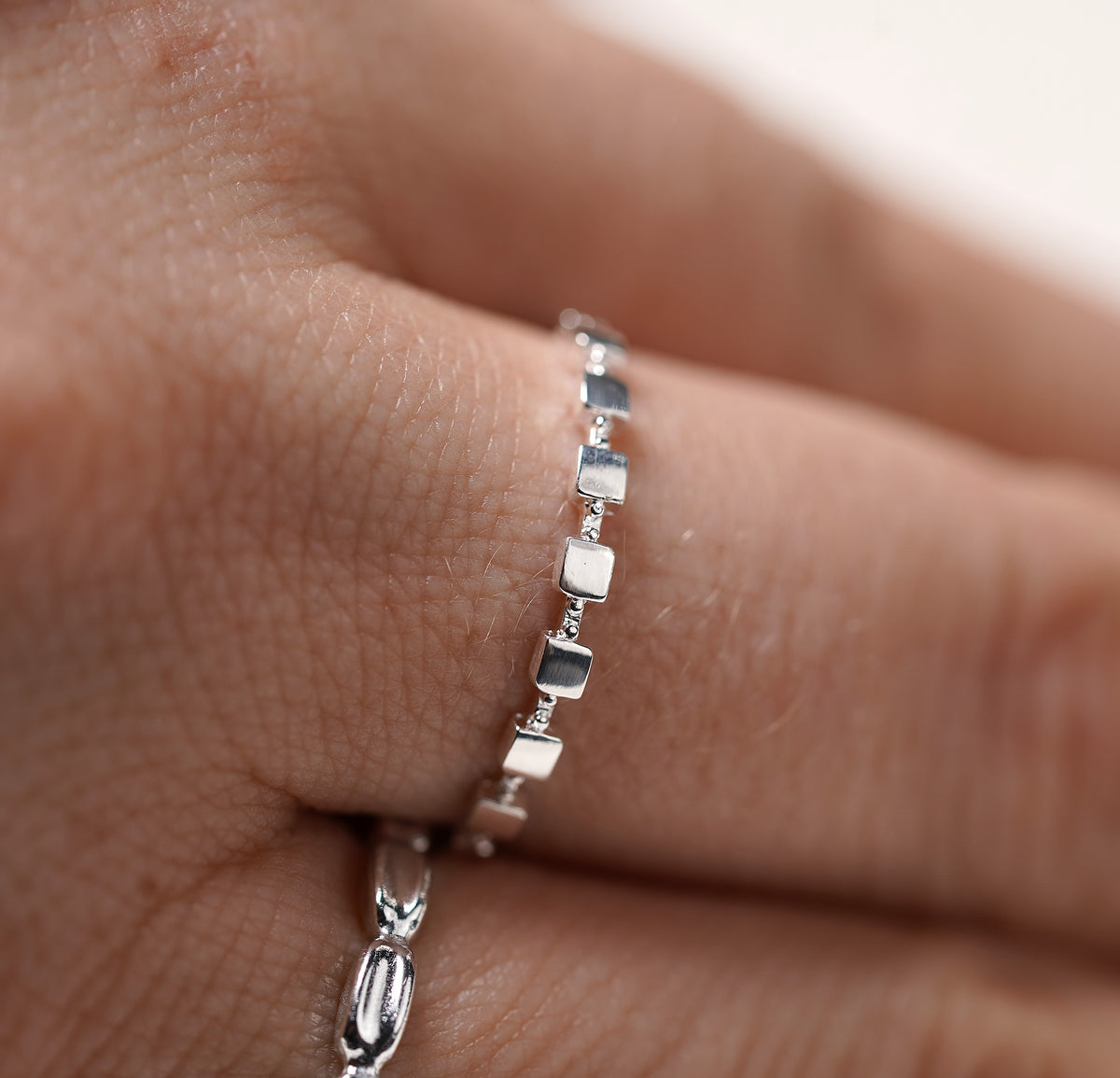 Square Stacking Rings 925 Sterling Silver Petite Stacking Ring with Square Detailing