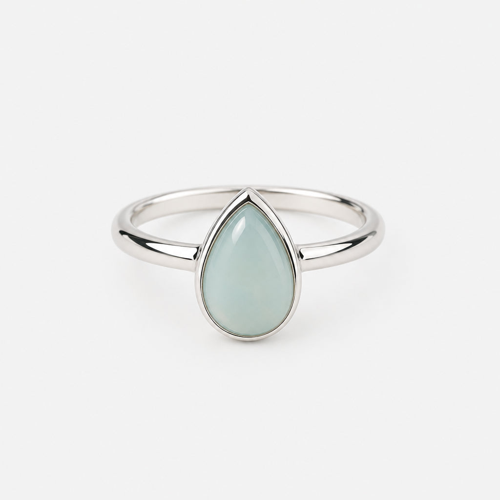 925 Sterling Silver Ring with Aqua Chalcedony Gemstone