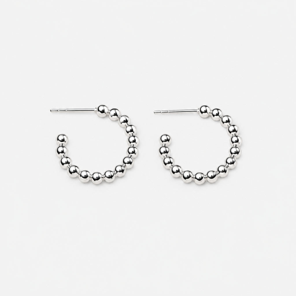 925 Sterling Silver Small Hoop Earrings with Silver Ball Design