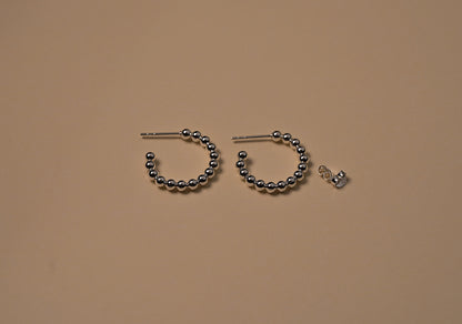 925 Sterling Silver Small Hoop Earrings with Silver Ball Design