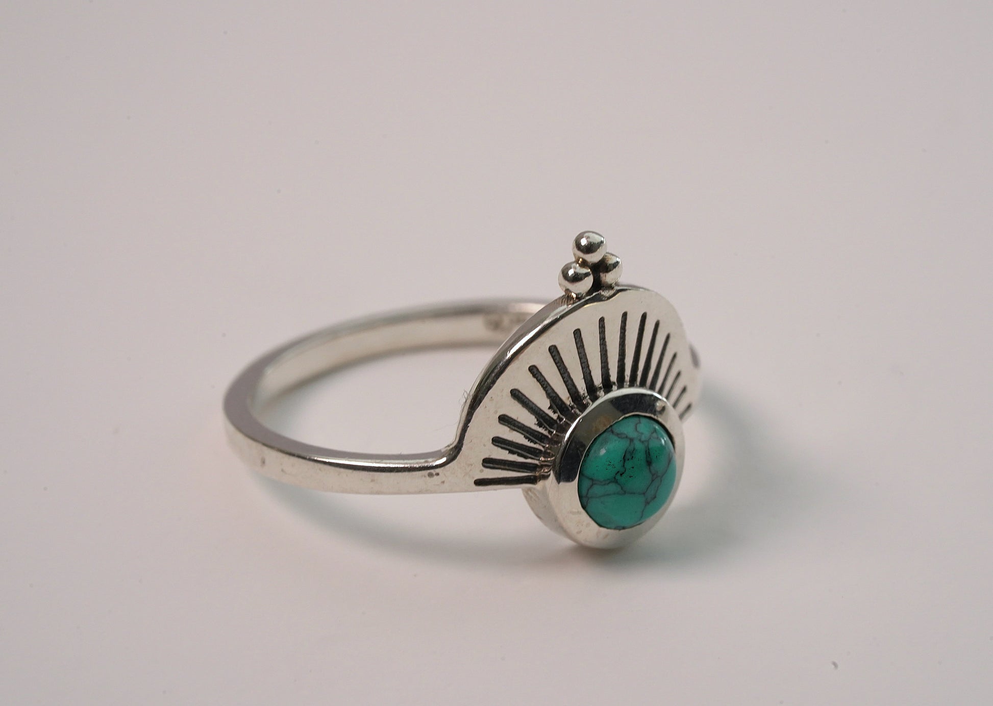  925 Sterling Silver Turquoise Ring - Aztec Design