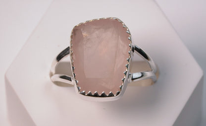925 Sterling Silver with Cut Rose Quartz Ring
