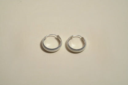 Silver Textured Hoop Earring - Griha Threads & Treasure