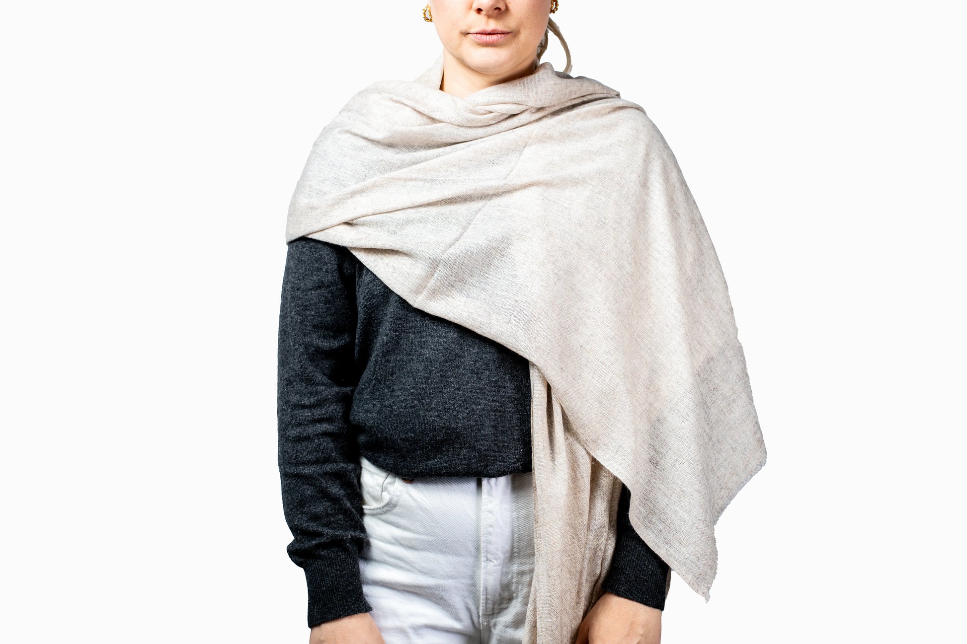 Beige Natural Pashmina Shawl Lightweight Everyday GRIHA