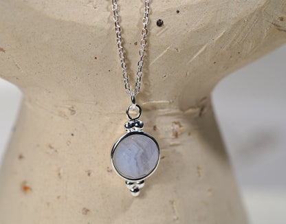 925 Sterling Silver Blue Lace Agate Necklace