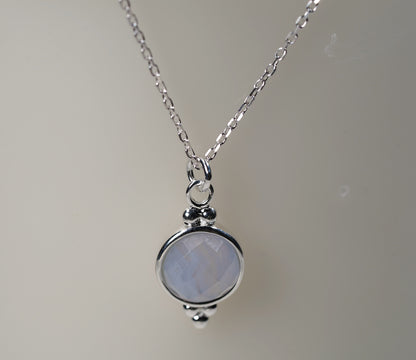 Blue Lace Agate Necklace 925 Sterling Silver