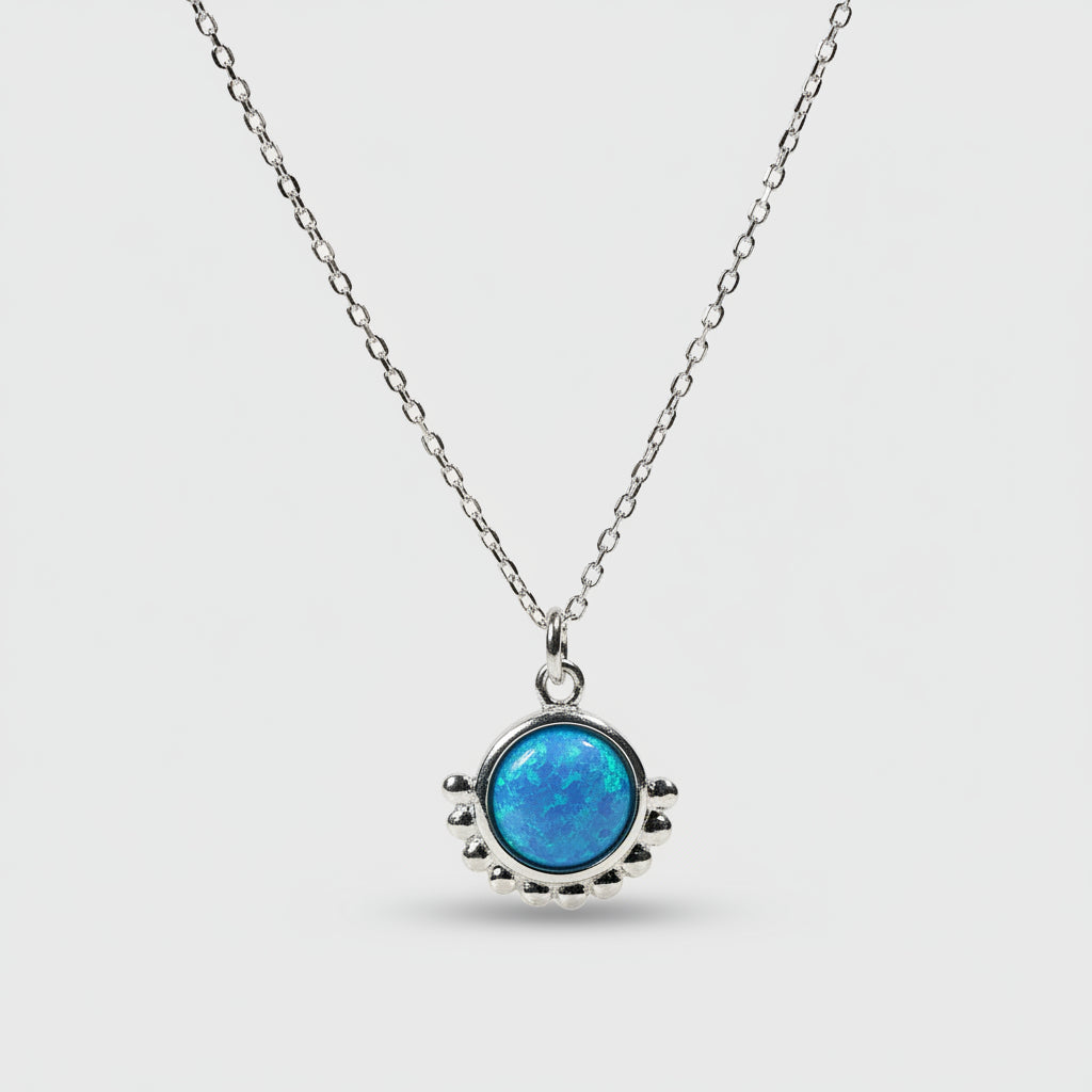 925 Sterling Silver Necklace with Vibrant Blue Opal Pendant - Griha Threads & Treasure