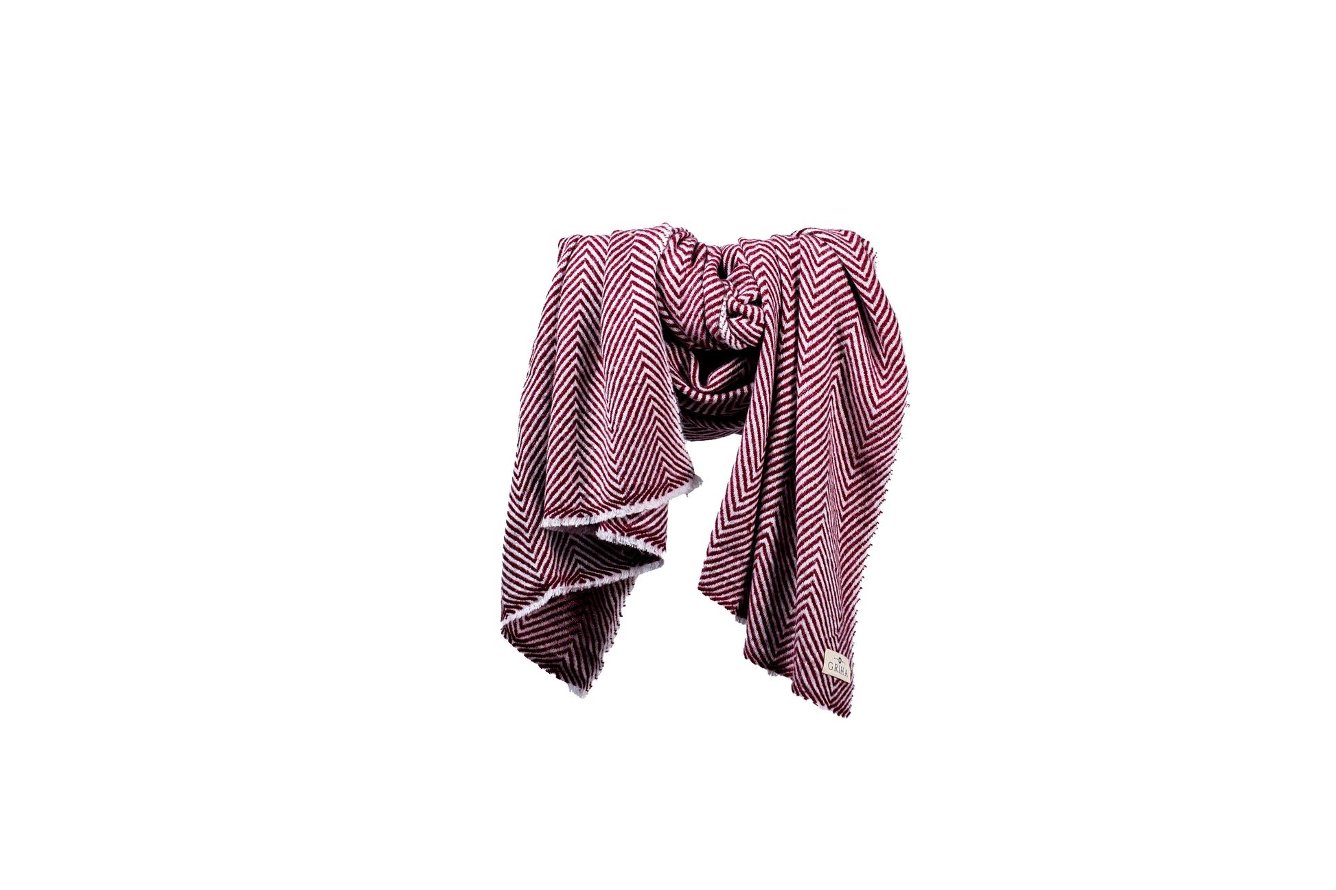 urgundy and White Herringbone Scarf Pashmina Shawl