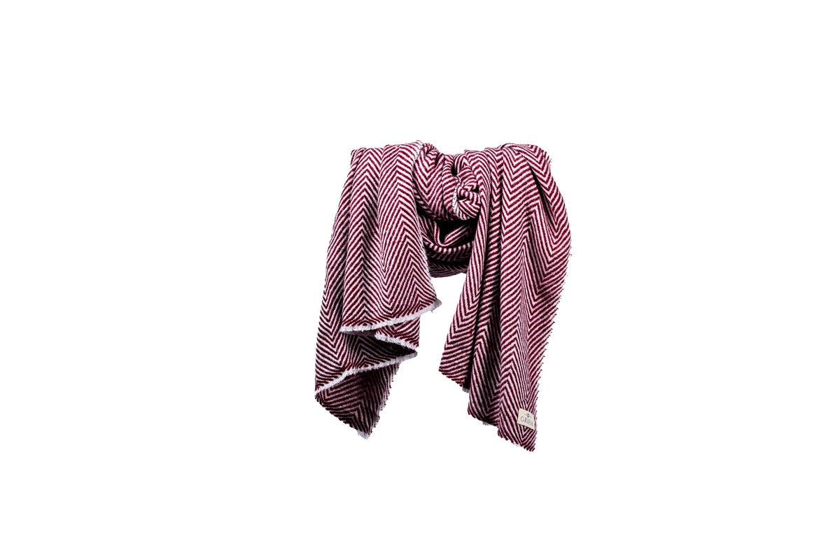 urgundy and White Herringbone Scarf Pashmina Shawl