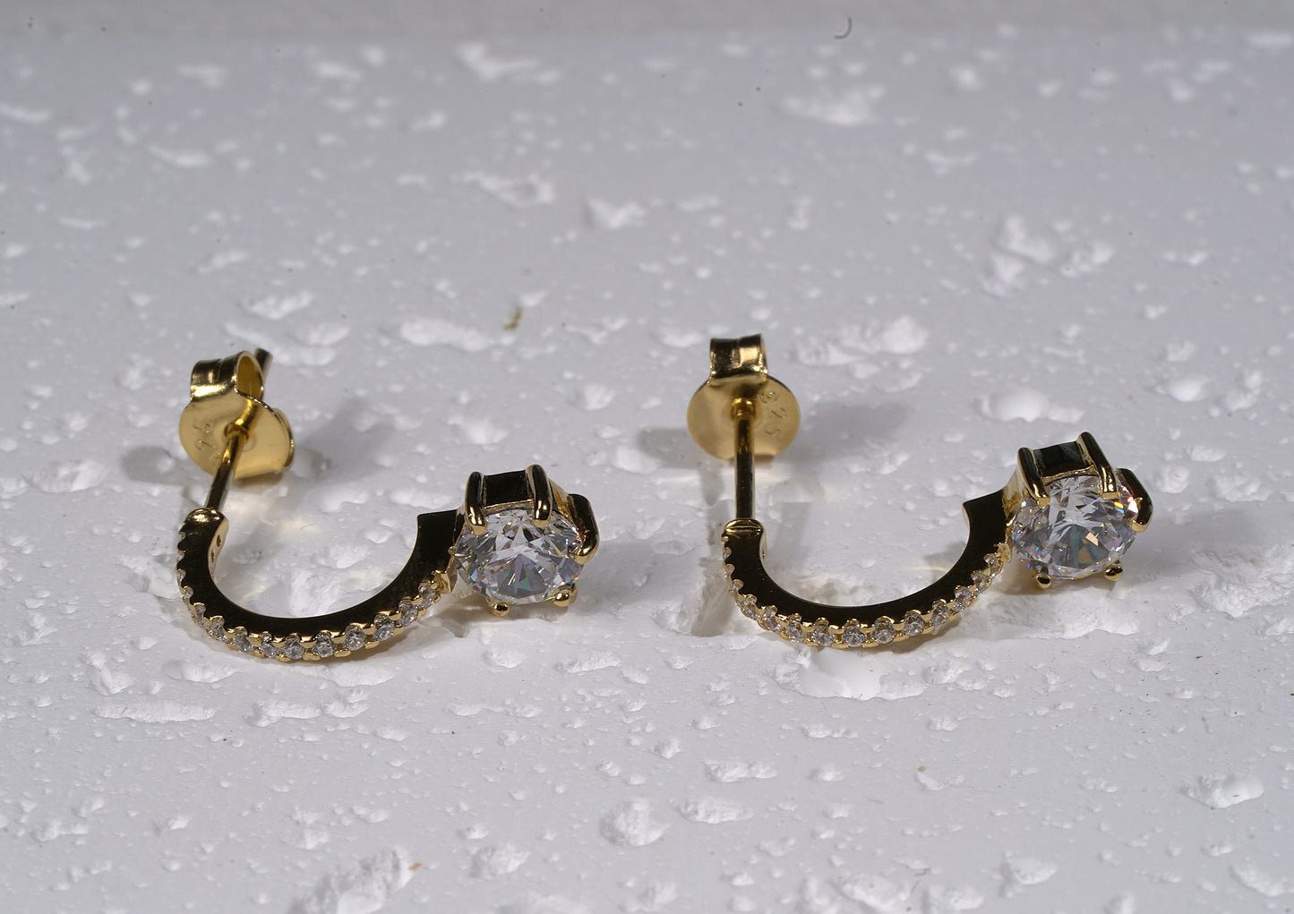 Gold Plated 925 Sterling Silver C Shape Earrings with Cubic Zirconia 