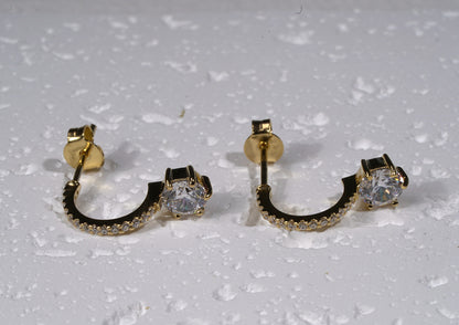 Gold Plated 925 Sterling Silver C Shape Earrings with Cubic Zirconia 