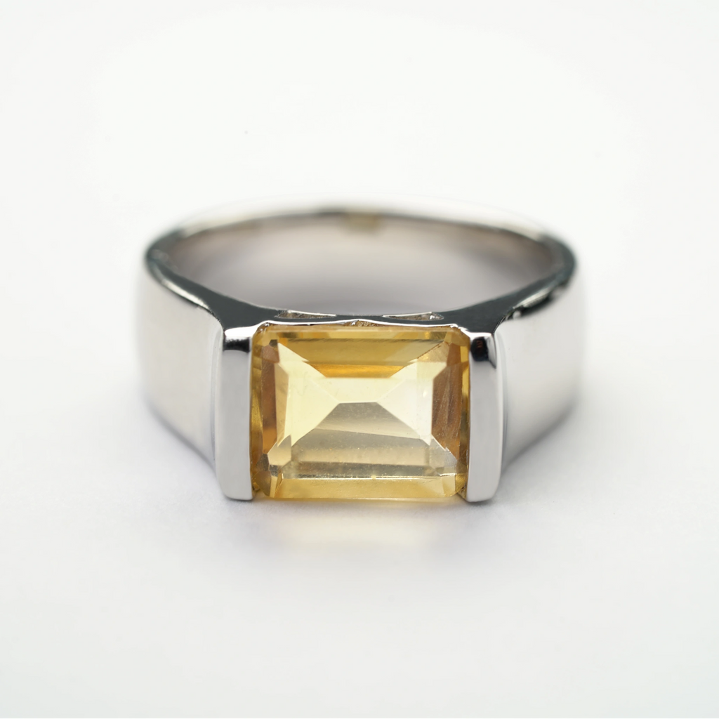Sterling silver citrine gemstone ring with natural yellow stone