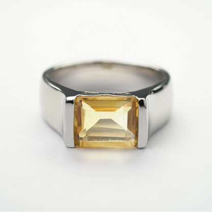 Sterling silver citrine gemstone ring with natural yellow stone