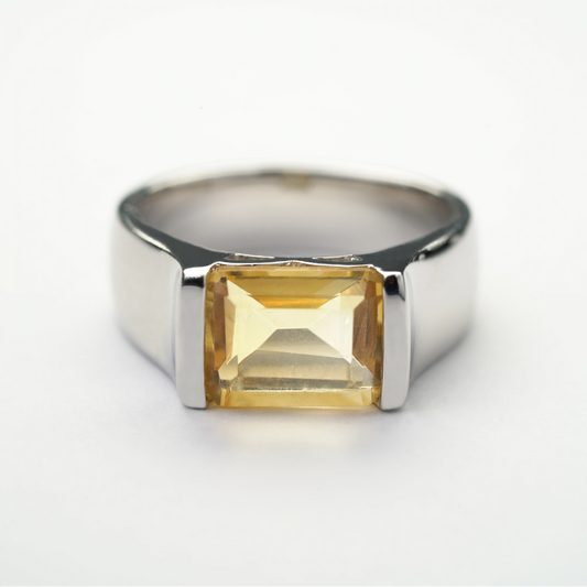 Sterling silver citrine gemstone ring with natural yellow stone